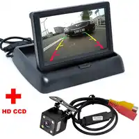 自動駐車支援新しい4ledナイトビジョン車ccdリアビューカメラ付き4.3インチカラー液晶車のビデオ折りたたみモニターカメラ
