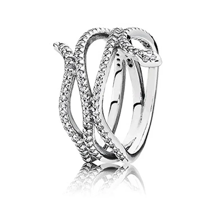 

2019 New Trendy 925 Sterling Silver Pandora Delicate Snake Ring with Cubic Zirconia for Women Wedding DIY Jewelry Birthday Party