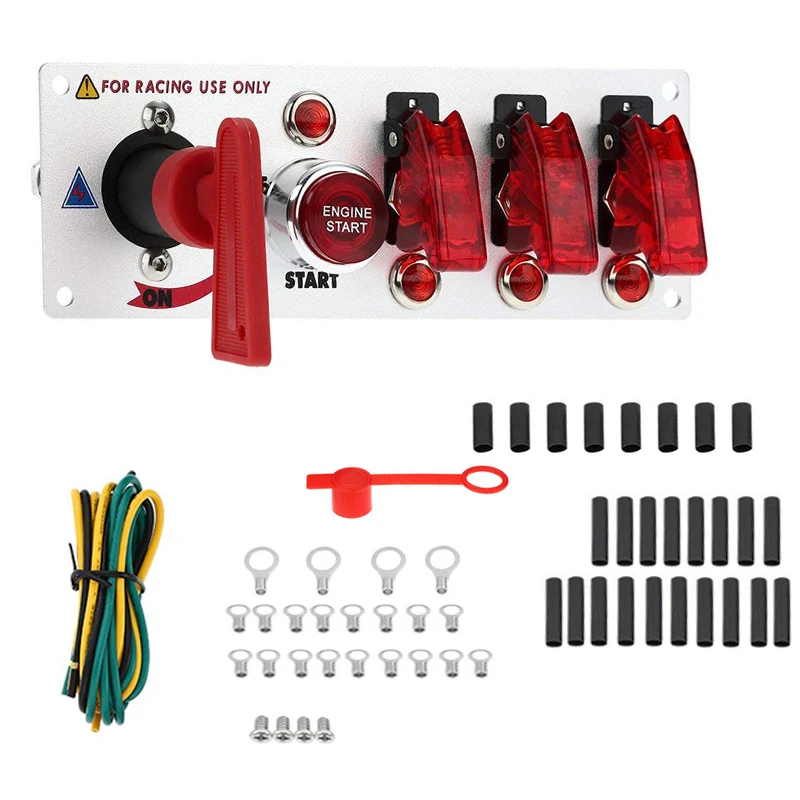 

Auto Racing Car Ignition Switch Panel 12V LED Toggle Ignition Switch Panel Engine Start Push Btns Buttons Kit Set BS010