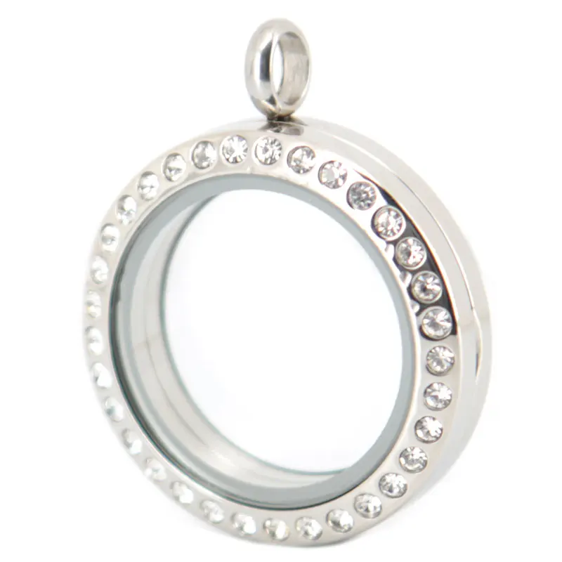 High quality 25mm round crystal 316 stainless steel Memory living glass locket ,glass