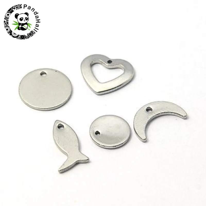 

100pcs Mixed Shape Stainless Steel Pendants for Jewelry Making about 5~10X4~12X1mm hole: 1mm
