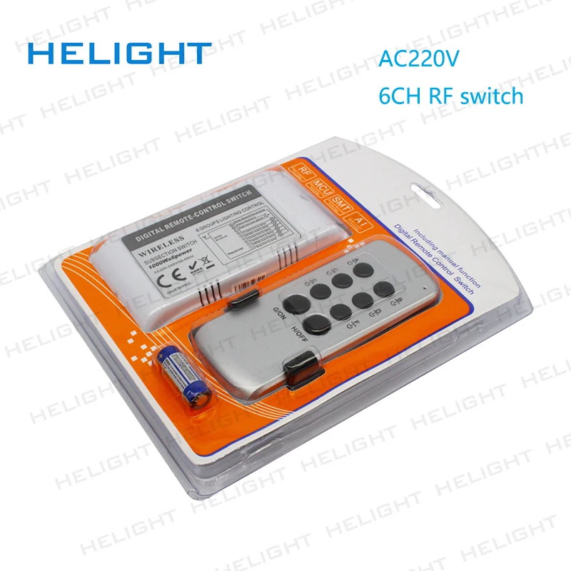 

6 Channel ON/OFF AC220V RF Wireless Remote Control Switch Digital Remote Control Switch for Lamp & Light Light Control Switch