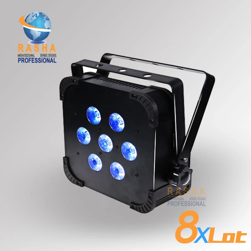 

8X LOT Hot Rasha Quad 7*10W RGBA/RGBW 4in1 DMX512 LED Flat Par Light,Non Wireless LED Par Can For Stage DJ Club Party