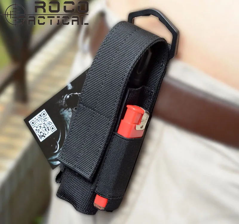

ROCOTACTICAL Quality Nylon Molle Military Flashlight Pouch Torch Holder Adjustable Torch Case with Two Side Battery Pocket Black