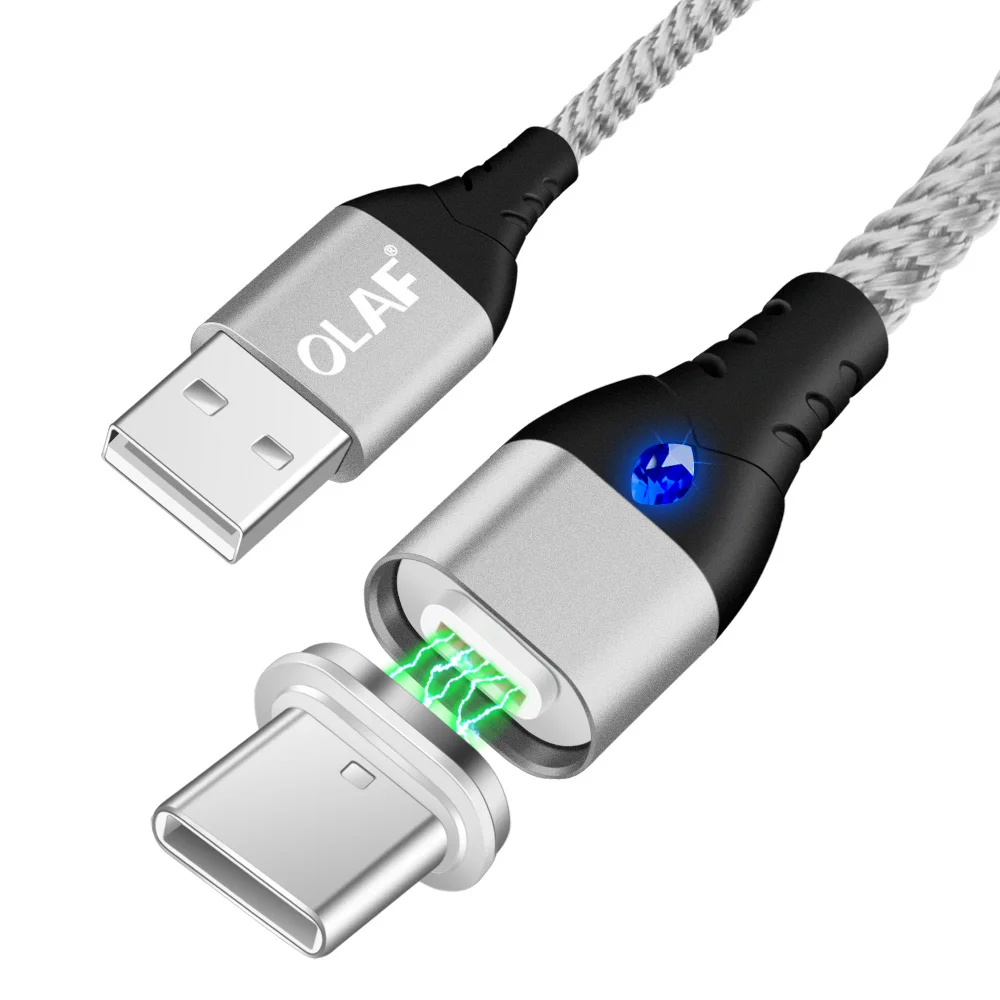 Олаф 3A Магнитный кабель для iPhone Micro usb type-C кабель адаптер Быстрая зарядка кабель для samsung xiaomi LG кабель для мобильного телефона 2 м - Цвет: Silver Type c cable