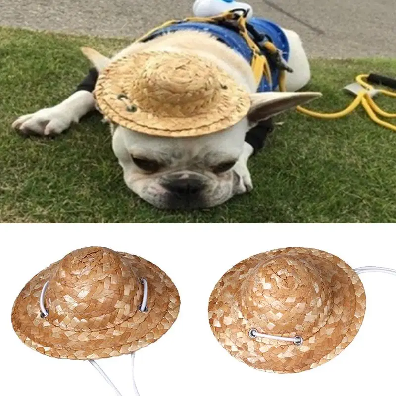 Buy New Pet Dog Straw Hat Sun Hats Grooming Puppy