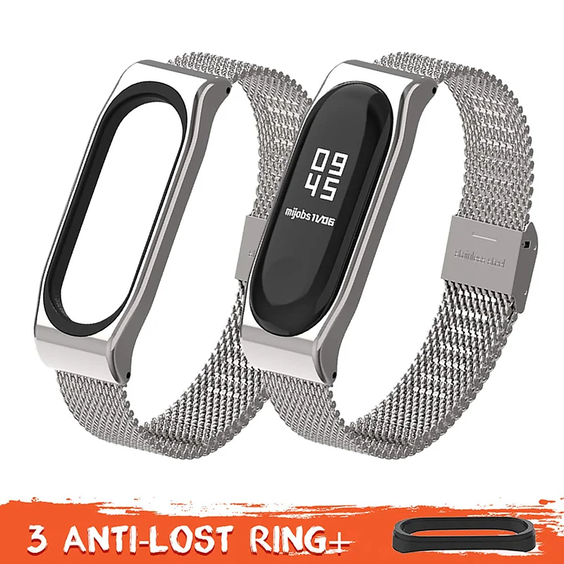 Mijobs Strap for Mi band 4 Straps Bracelet, Metal Stainless Steel Wrist Strap Replacement Band for Xiaomi 4/3