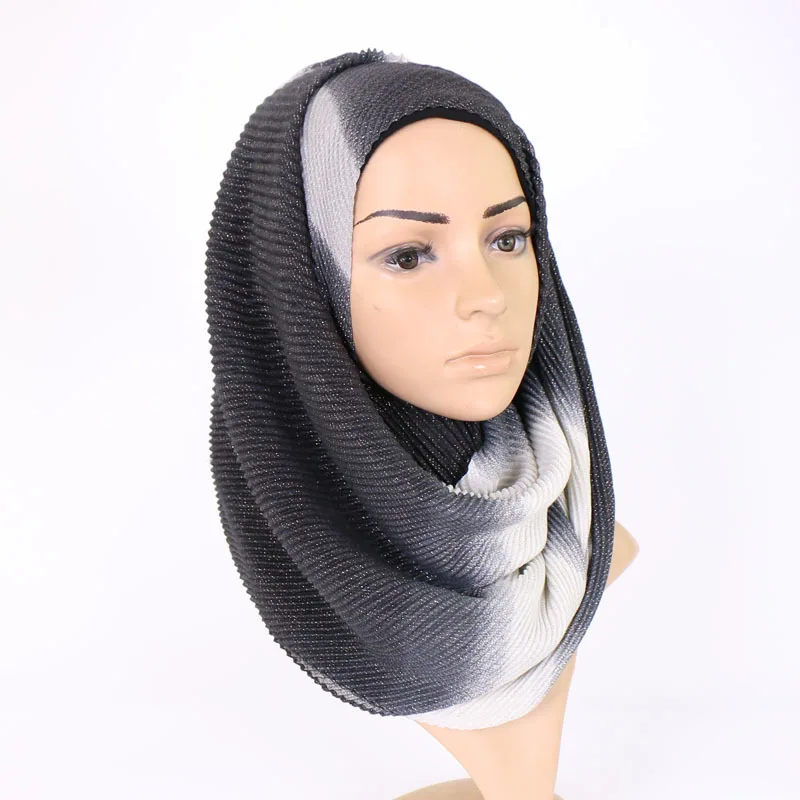 Дамская мода Омбре морщин шаль из вискозы шарф для женщин зима мерцающий люрекс пашминовый палантин бандана Mujer мусульманский хиджаб 170*80 см