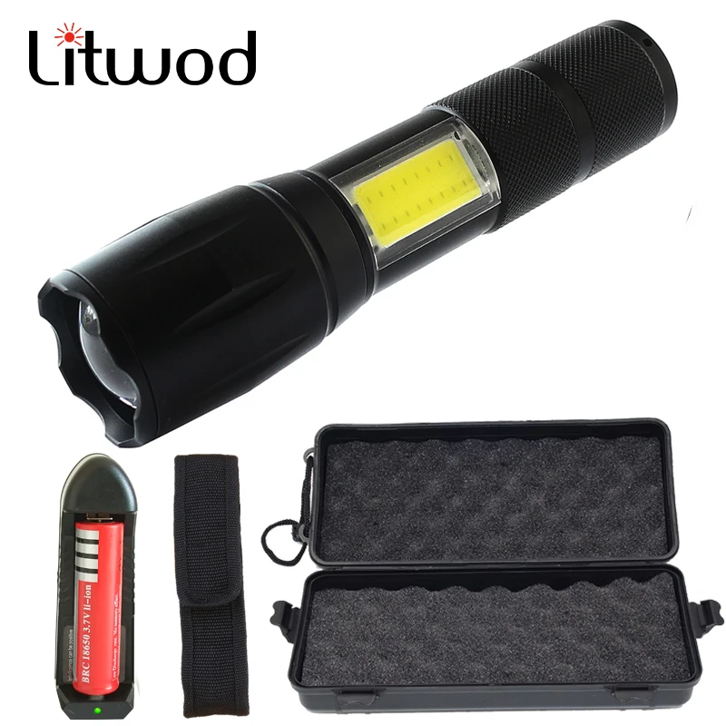 

litwod Z20A100C LED Flashlight XML-T6 + COB 5000LM Torch light waterproof defensive lantern 4 Modes Zoomable for Camping