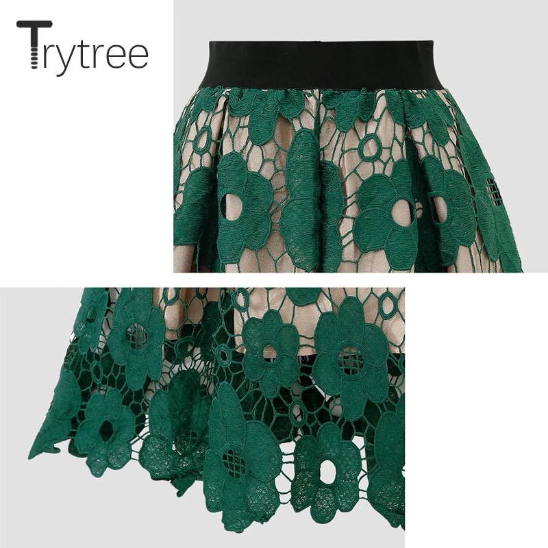 Женская кружевная юбка Trytree с цветочным принтом и эластичной резинкой на талии а