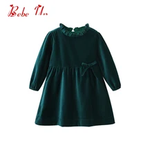 Вечерние платья с оборками для маленьких девочек; детское зимнее бархатное платье с длинными рукавами в европейском стиле; модное весеннее дамское платье для маленьких девочек