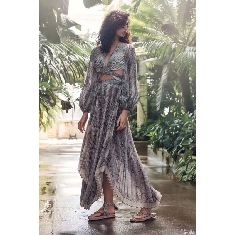 

EXCOSMIC High Quality Women Sexy Printed Flower Party Dress For Ladies Bohemian Holiday Beach Embroidery Elegant Long Dress