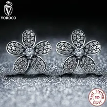 Original 925 Dazzling Flor de La Margarita Del Perno Prisionero Compatible con AS434 VRC Mujeres Joyería de Moda