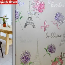 Пленка из электростатического стекла с рисунком Парижской башни 0,6x4 м для детской комнаты, гостиной, спальни, ванной, кухни, свадебного зала, витрины для магазина