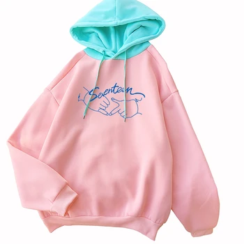 

Women Hoodies Harajuku Sweatshirt Casual Loose Long Sleeve Warm Fleece Drop Shoulder Pullover Koren Kpop Seventeen Tops Clothes