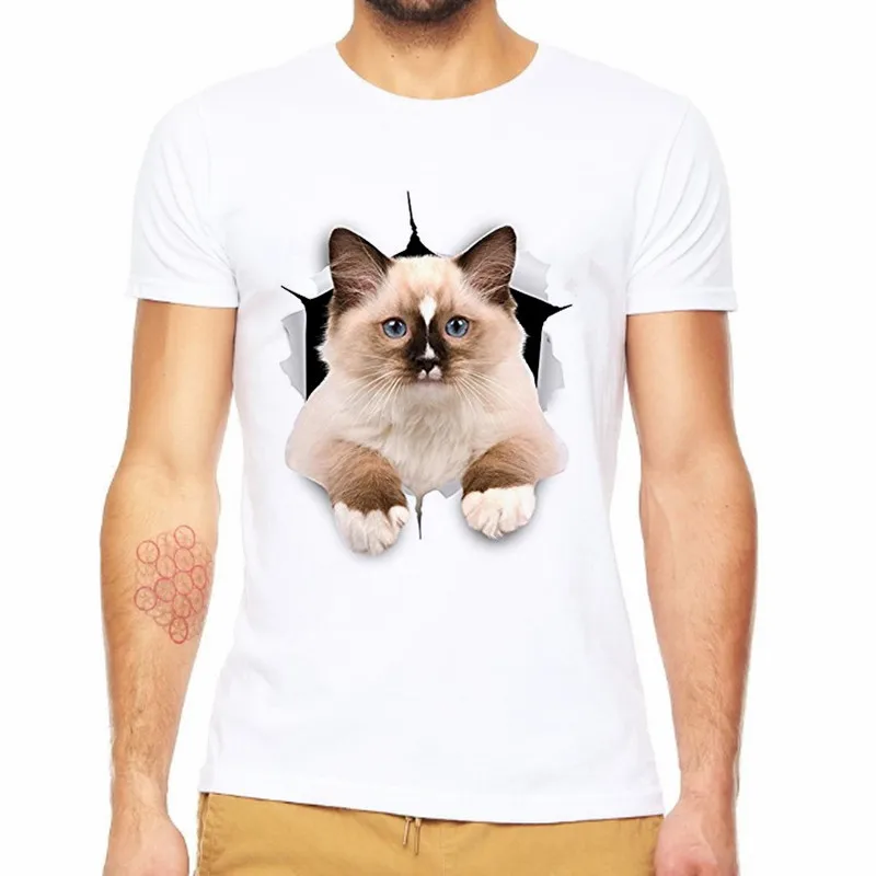 2018 Laughing Cats Men T shirt 3D Funny Cat Printed T Shirts Hipster ...