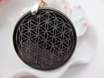 

Supernatural Natural obsidian Flower of Life Pendant Necklace Mandala Sacred Geometry Jewelry Fleur De Vie With Rope