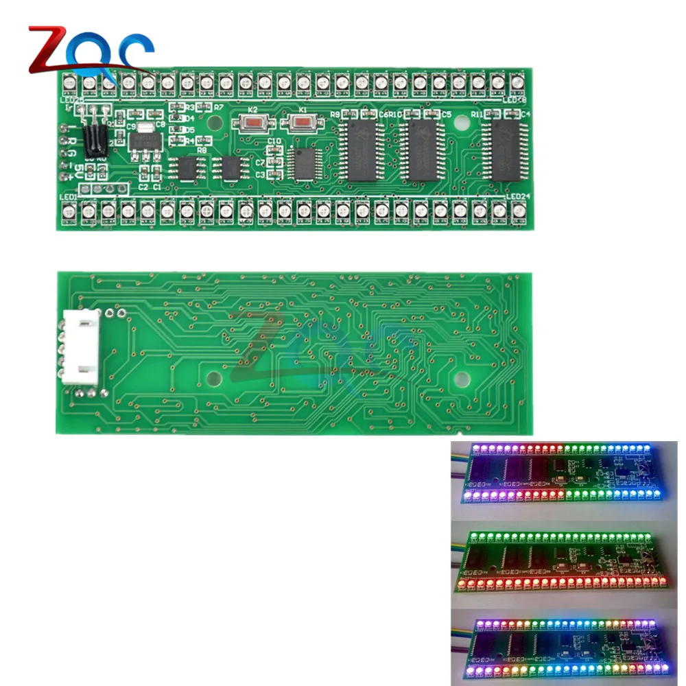 RGB MCU 조정 가능한 디스플레이 패턴 24 LED VU 미터 오디오 레벨 표시기 보드, 듀얼 채널 LED 모듈