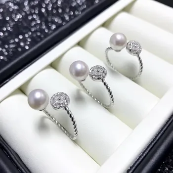 

925 Silver Ring Finger Ring Adjustable Ring Findings Mountings Settings Parts Fittings for Edison Pearls Jade Coral Stones