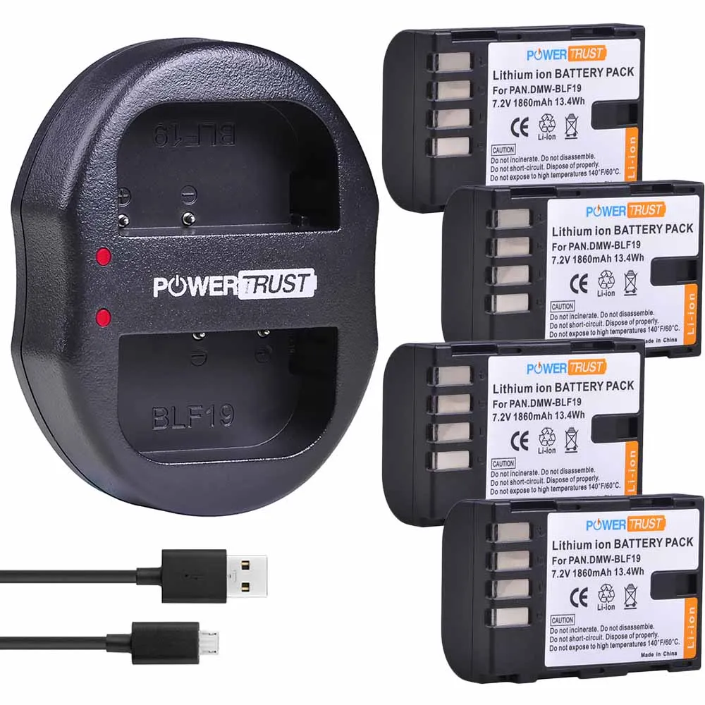 PowerTrust DMW-BLF19 DMW-BLF19E BLF19E BLF19 DMW-BLF19PP Батарея и Зарядное устройство для цифрового фотоаппарата Panasonic Lumix GH3 GH4 GH5 G9 GH4K батареи - Цвет: 4Battery Set