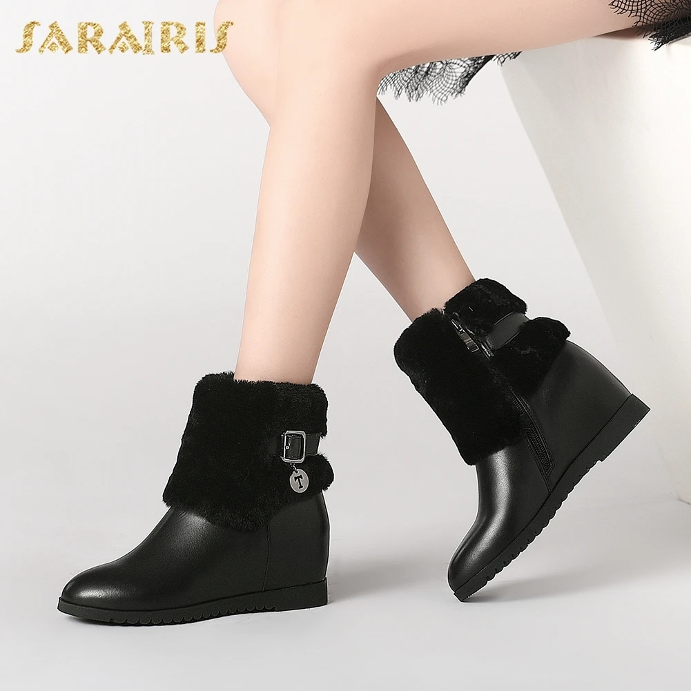 

SARAIRIS 2018 New Fashion Cow Leather Large Size 34-41 Wholesale Zip Up Ankle Boots Women Shoes Woman Boots Female