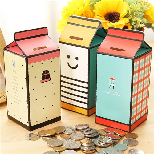 

DIY piggy bank money box,milk box shape paper saving box/storing coin box christmas gifts