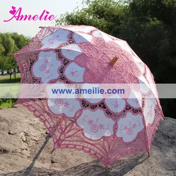 

With Free Shipping 100% Cotton Handmade Wedding Parasol Battenburg Bamboo Lace Wedding Parasol Pink Wedding Parasol