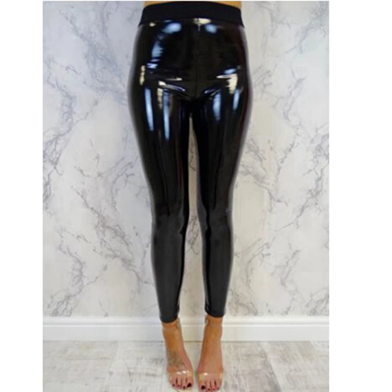 Women/'s Vinyl PVC High Waisted Legging Ladies Wet Look Party Fashion Pants UK