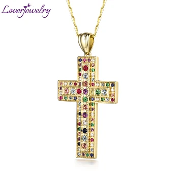 Fashion Hiphop Rock Cross Pendant Solid 14kt Yellow Gold Colors Gemstones Diamonds Pendant Without Necklace Chain Party Jewelry 1
