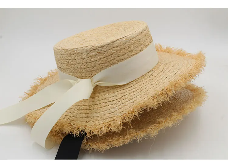  hat womens summer adult solid casual straw sun beach hat summer hats for women boater raffia hat bow (2)