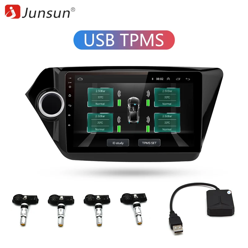 

Junsun USB Tire Pressure Monitoring Alarm System Android navigation TPMS With 4 Internal Sensors for Car DVD Player Navigation