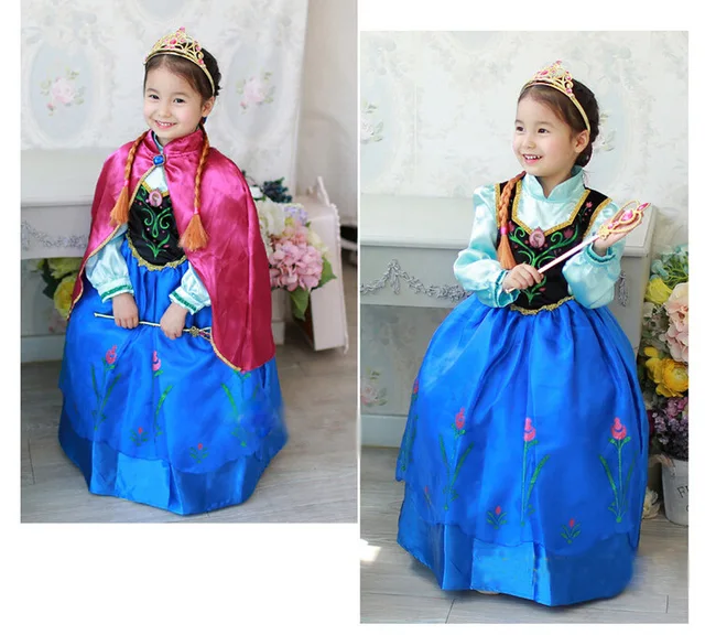 2016 новый летний детей платье принцессы лихорадка эльза костюм девушки дети девочки Vestidos ну вечеринку косплей одежда анна одевается