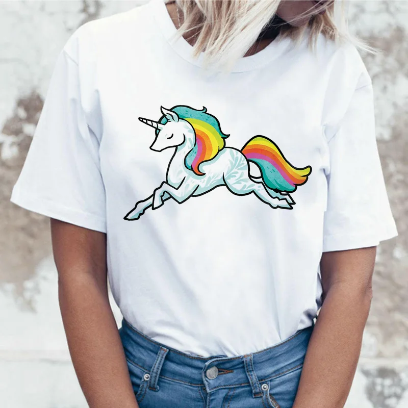 Женская футболка с коротким рукавом рисунком единорога каваи 90s ulzzang harajuku хип хоп