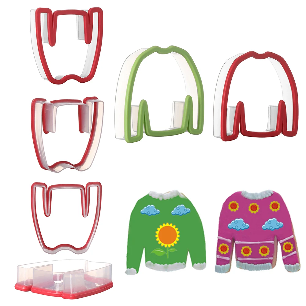 

1PC or 1Set New Design Christmas Clothes Sweater Cookie Cutters Silicone Biscuit Mould Embossing Sugarcraft Xmas Baking Tool