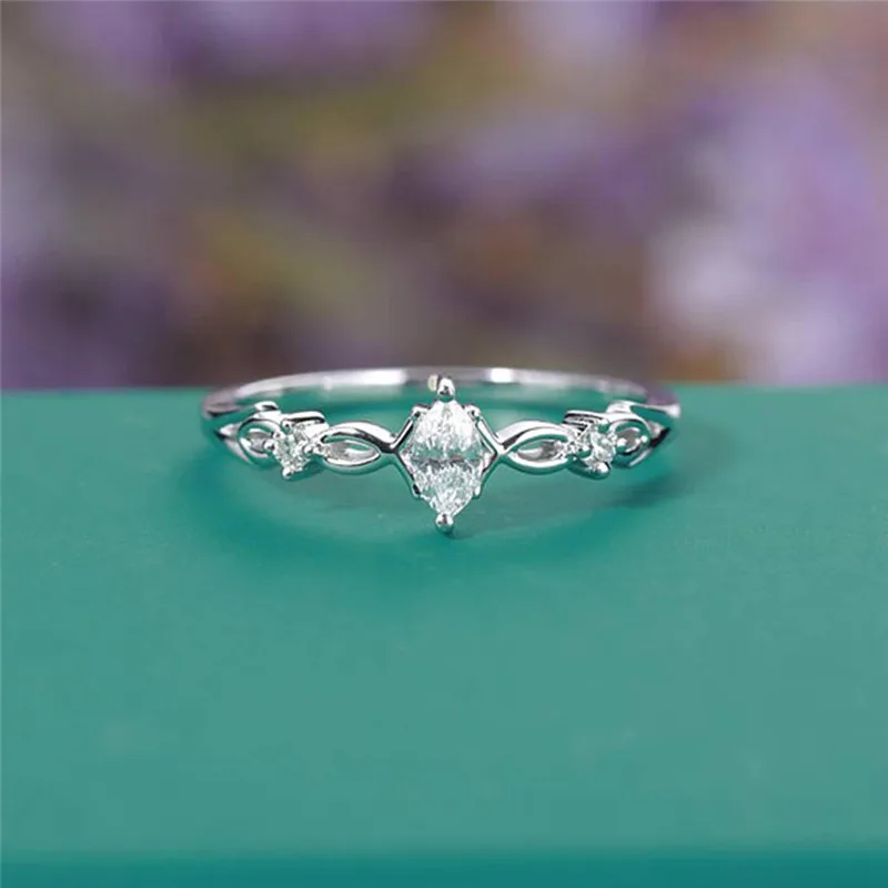Fashion Thin Ring Simple Cubic Zircon Ring Silver Color Stackable Horse Eyes Wedding Rings For Women Minimalist Jewelry Z4