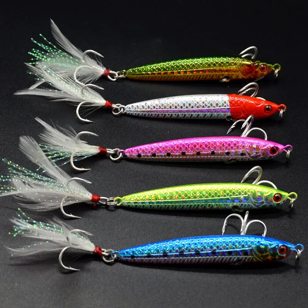 

Jigging Fishing Spoon Iron Lead Lures Plate Long Shot 30g 7.5cm 3D Eyes Laser Artificial Bait with Blood Slot Hook