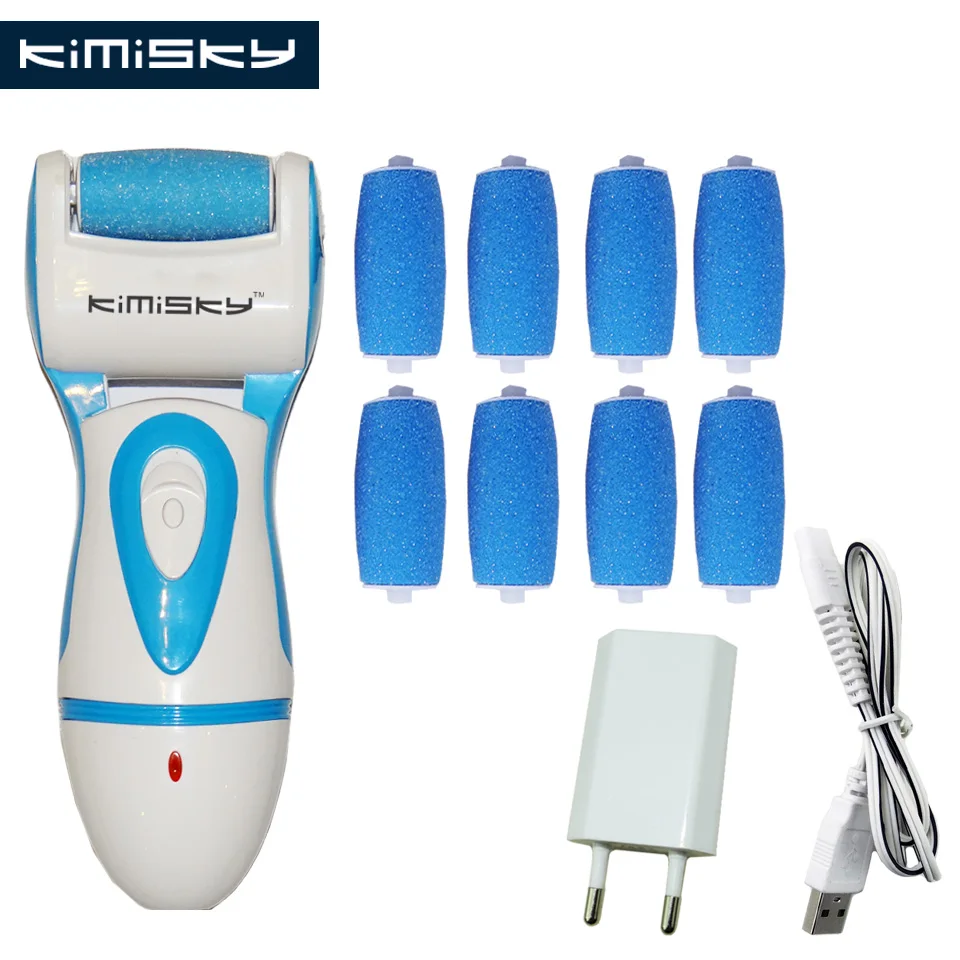 Cuidados com os Pés Kimisky Azul Recarregável Ferramenta Pedicure Cuidados Pessoais Foot Arquivo Elétrica Ferramentas 9 ps Rolos Cabeças 7 Instrumento cuidados c/ pés