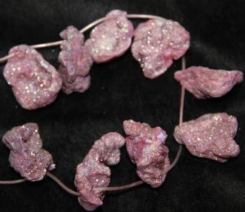 

10pcs Druzy Crystal Geode Quartz Stone Beads, 30-48mm Pink Gems Necklace, Top Drilled Crystal Pillars, AAA Quality Jewelr