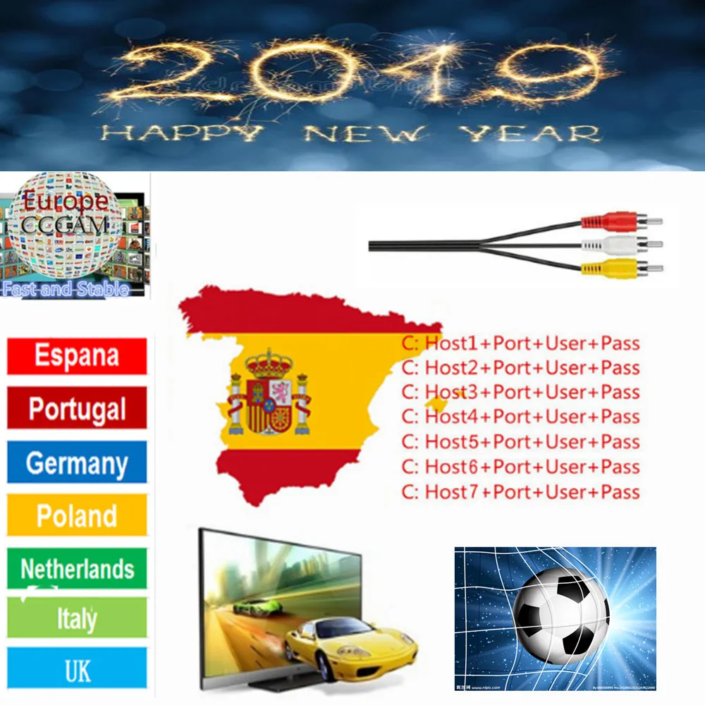 Европа 2019 CCCAM для спутникового ТВ приемника 1 год 7 линий сервер Full HD DVB S2 V7