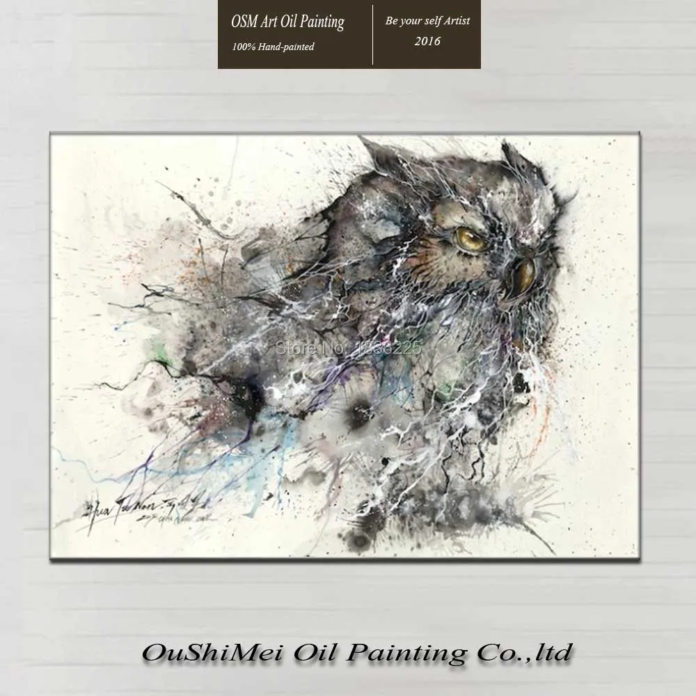 Ručně malované vysoce kvalitní abstraktní sova olejomalba na plátně ručně létající zvířecí sova olejomalba pro domácí dekor