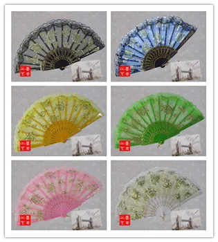 

Free Shipping Chinese wind fan Seven combination wing chun single-layer lace fan fan dance Ms dancing fan with lace