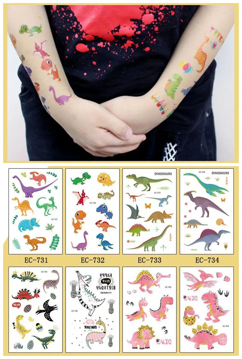 

waterproof Children's Temporary Tattoos Stickers dinosaur Body Art Sleeve Tattoo Decals Waterproof Tattoos
