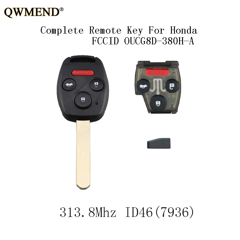 QWMEND 2 шт. * 4BT 313 8 МГц Автомобильный Дистанционный брелок без ключа для Honda Accord 2003 2004