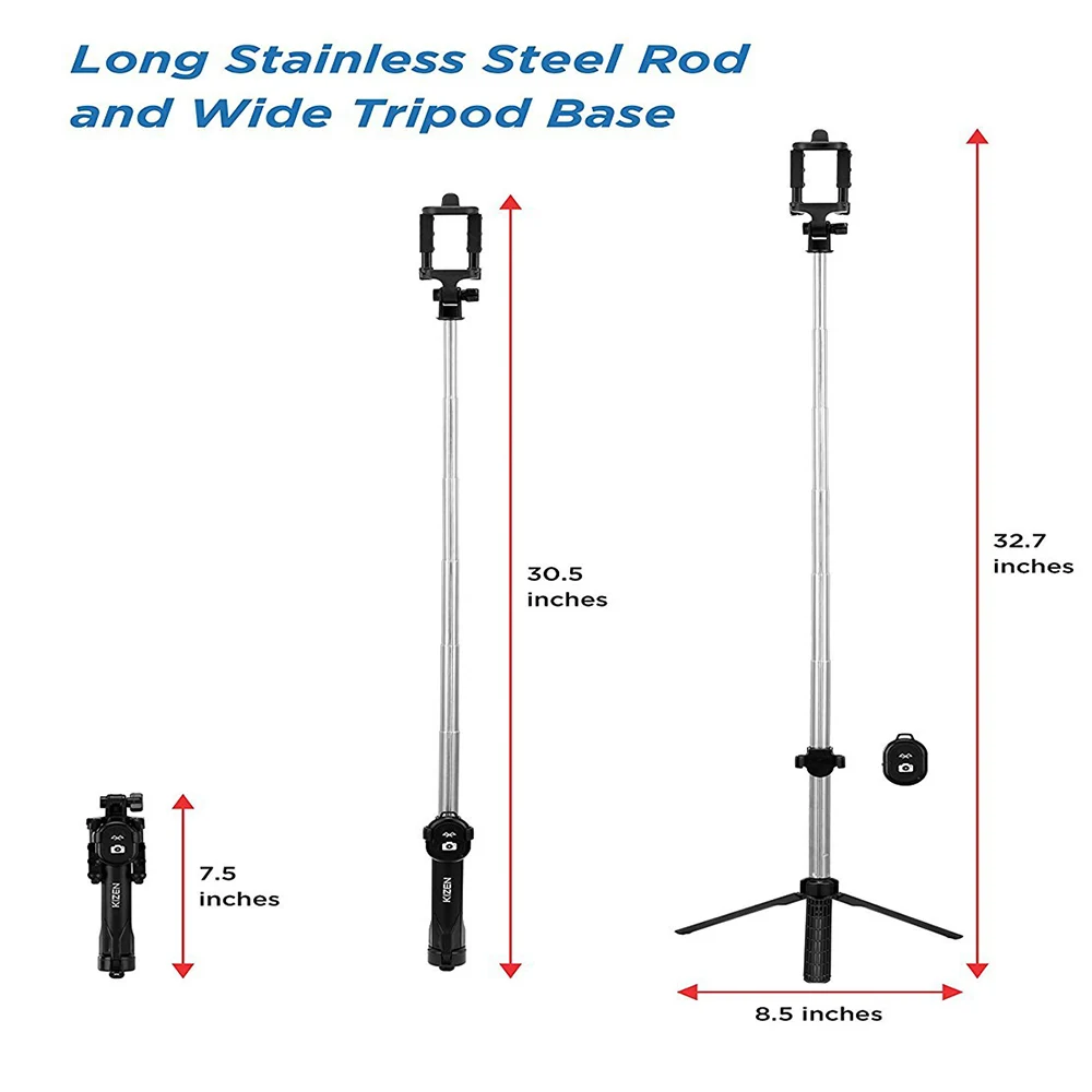 PORTEFEUILLE universal mobile foldable phone holder stand bracket expanding bluetooth wireless selfie tripod stick flexible grip (23)