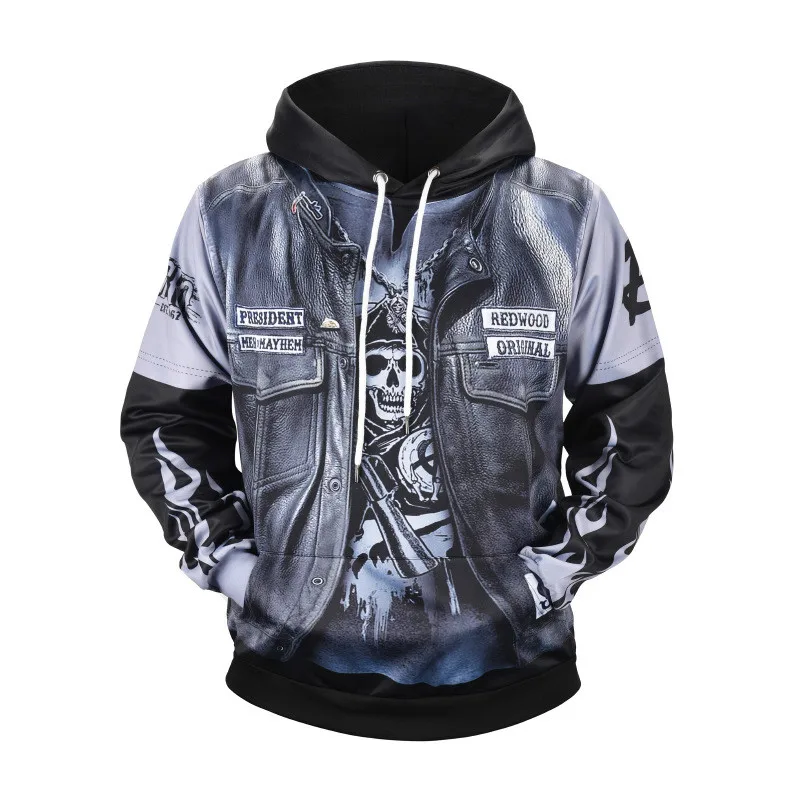 

Spring Summer New Arrival TV Sons of Anarchy Cosplay Costume Mens Womens 3D Printed Hoodie Coat Jacket Sweatshirts Hoodie