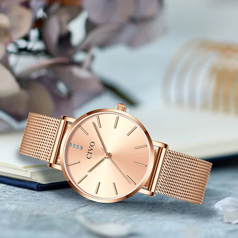 

CIVO Fashion Watch Women Top Brand Luxury Woman Quartz Mesh Steel Watches Casual Waterproof Casual Slim Watch Relogio Feminino