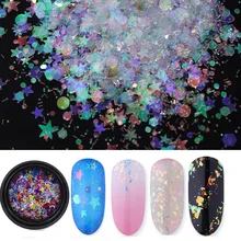 1 г Хамелеон лазерные блестки для нейл Арта(искусство украшения ногтей) в виде звезды луны сердца круглая Фольга блестка нерегулярные блестки порошок хлопья УФ гель лак Decorat
