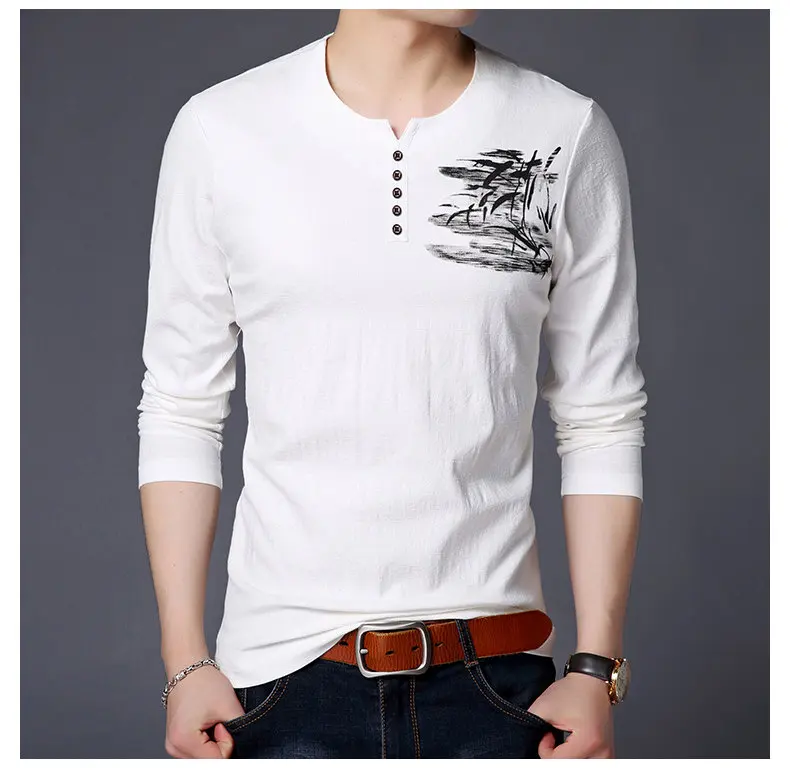 COODRONY футболка с длинным рукавом Для мужчин одежда 2018 хлопок лайнер футболка Для мужчин китайский Стиль Кнопка Генри футболка Homme T004
