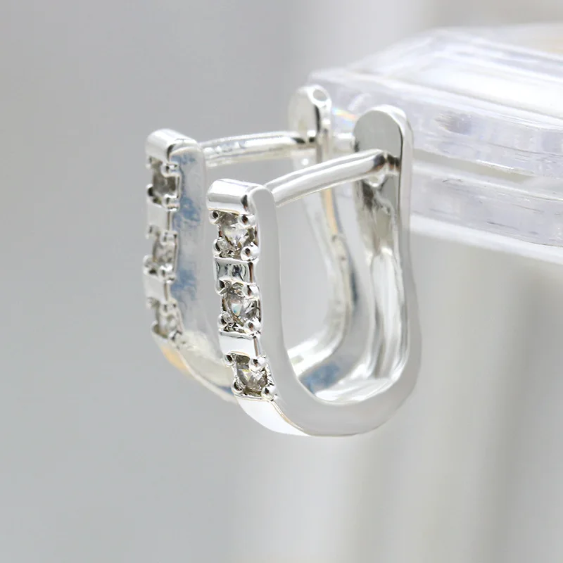 

High Quality Fine Jewelry Luxury Silver Earrings U Type Big and Small CZ Diamond Stud Earrings For Women brincos