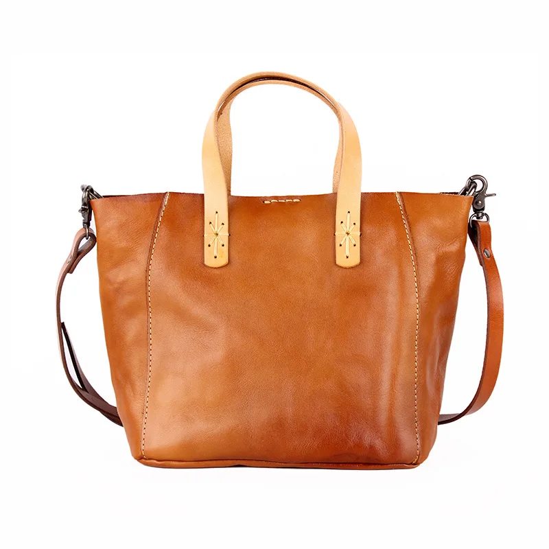 

vintage casual tote bag woman cow leather composite bags inside soft genuine leather woman shoulder bag delicate thread handbag